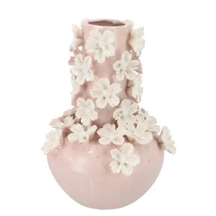 Roze vaas met madeliefjes - buisvormig