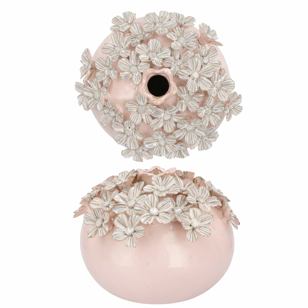 Roze vaas met madeliefjes - bolvormig