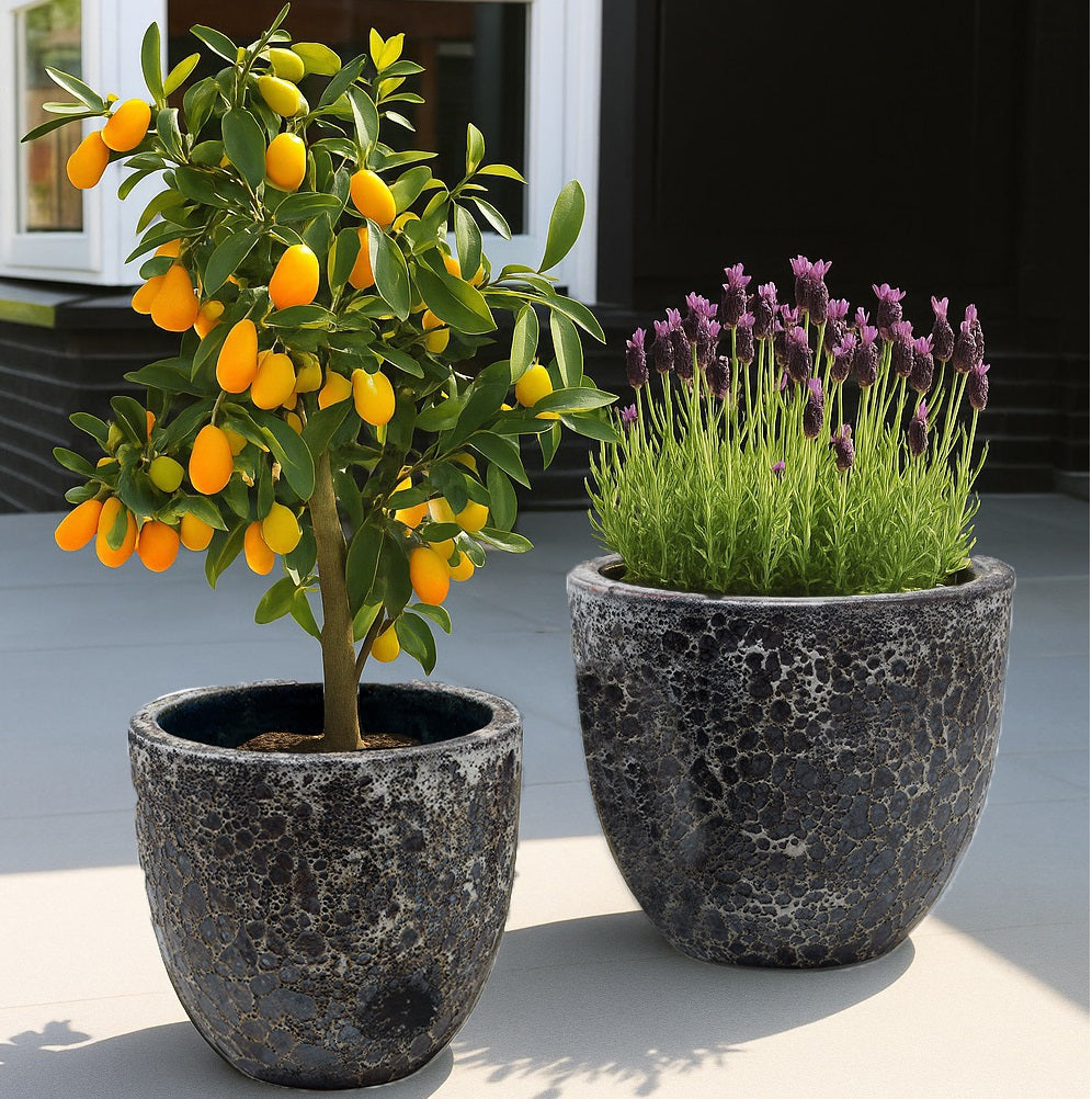 Pot Laki relic black Ø36/35 x H34/25 cm - Set 2 stuks