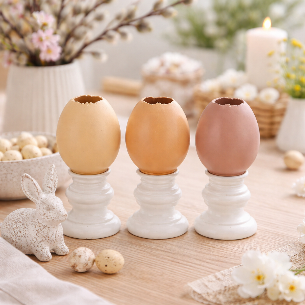 Set van 3 Paaseieren op Standaard – Natuurlijke Tinten